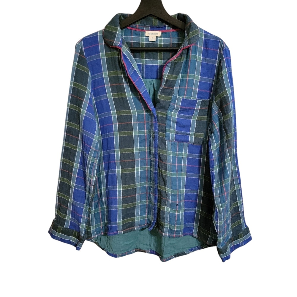 Sundance Blue Green Plaid Pajama Top